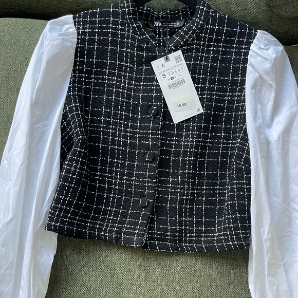 Zara Black and White Tweed Crop Top nwt - Picture 4 of 5
